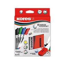 Tábla- és flipchart marker készlet mágneses táblatörlő szivaccsal, 3-5 mm, vágott, KORES, .