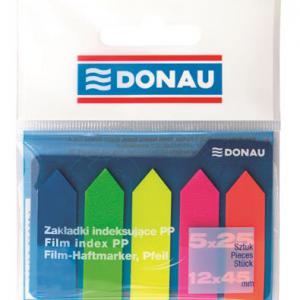 Jelölőcímke, műanyag, nyíl forma, 5x25 lap, 12x45 mm, DONAU, neon szín