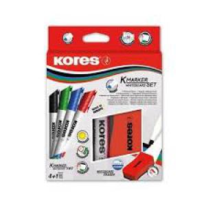Tábla- és flipchart marker készlet mágneses táblatörlő szivaccsal, 3-5 mm, vágott, KORES, .