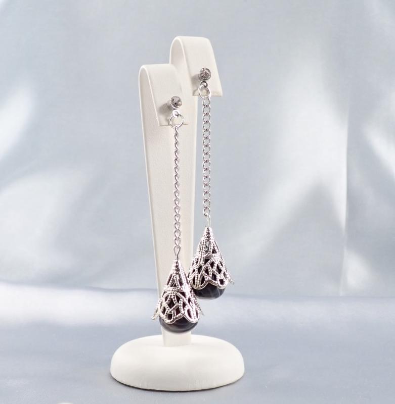 Achát fülbevaló csipkés dísszel