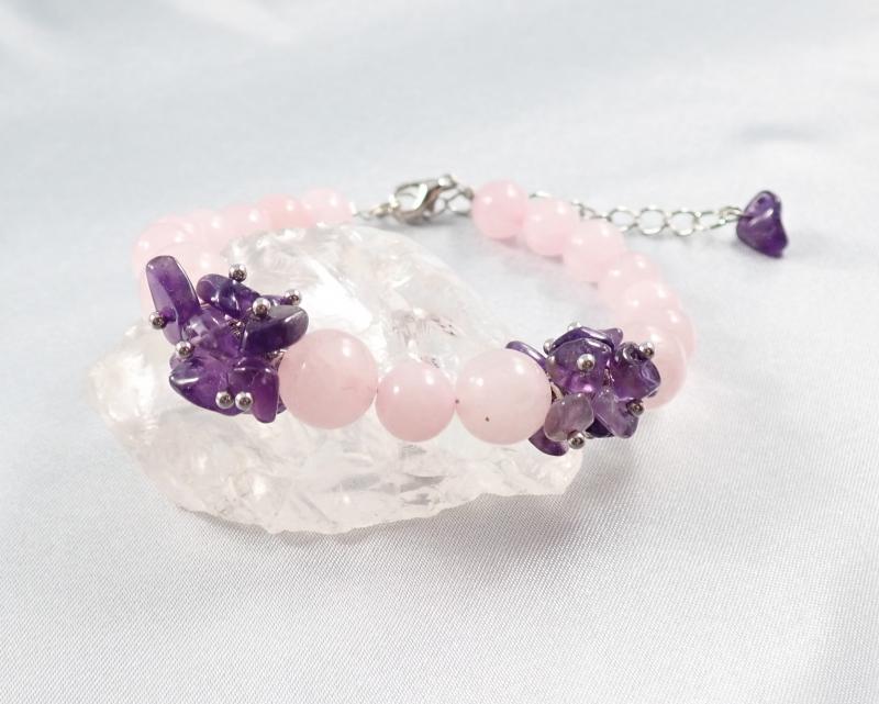 Ametiszt rózsa – rózsakvarc és ametiszt karkötő