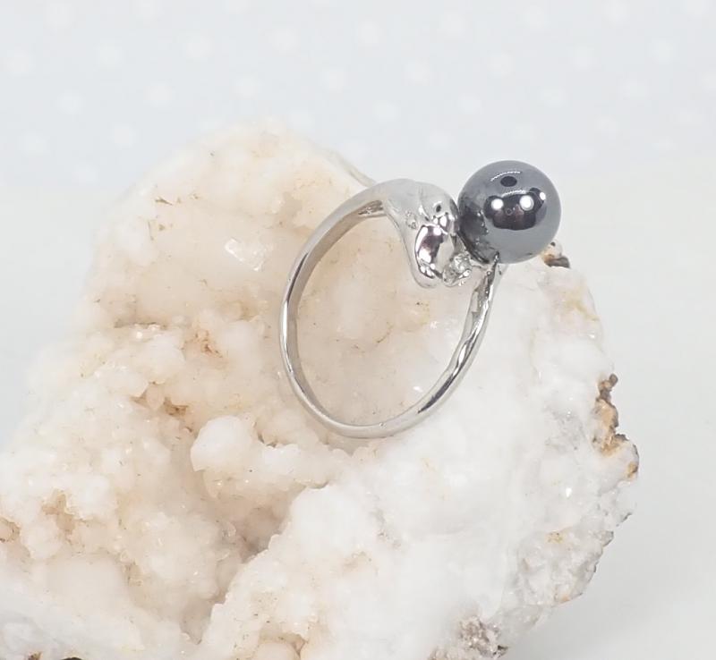 Ásvány gyűrű, delfines, hematit