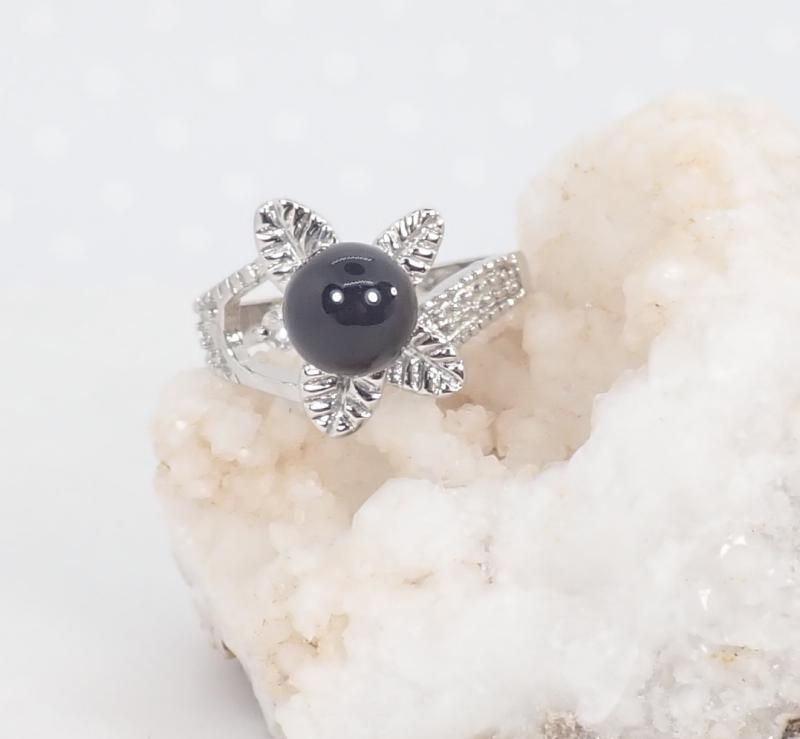 Ásvány gyűrű, leveles, ónix