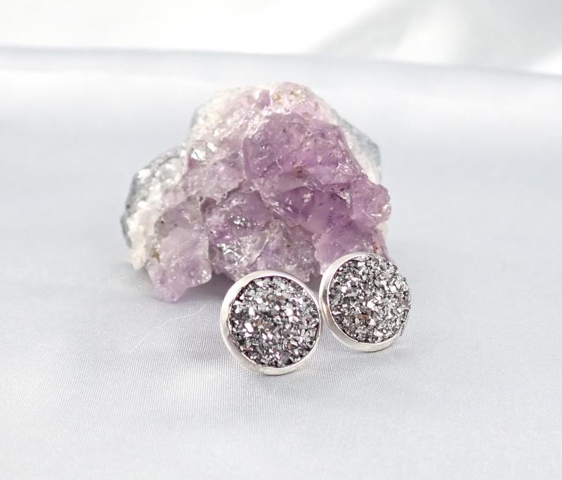 Druzy fülbevaló, ezüstszürke (14 mm)
