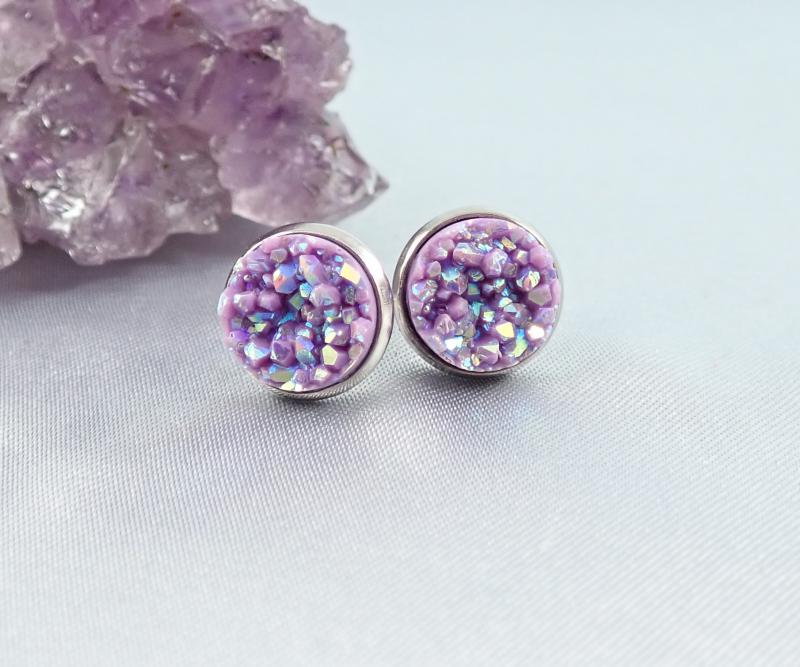 Druzy fülbevaló, lila (10mm)