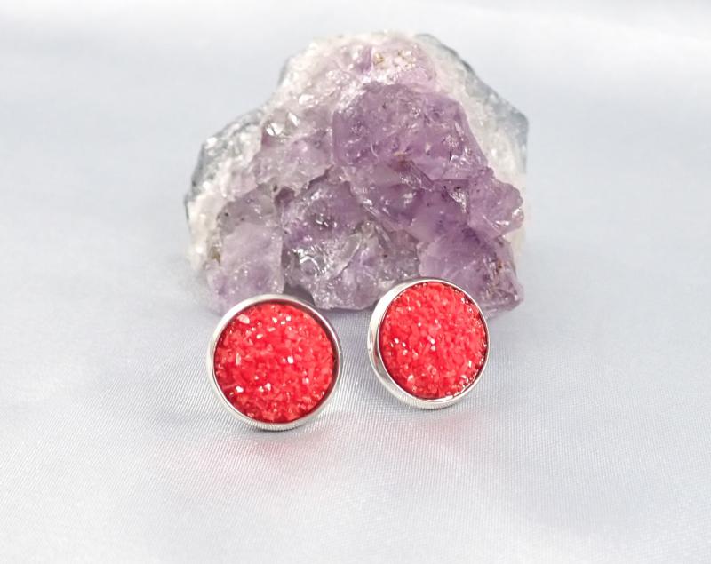 Druzy fülbevaló, piros (14 mm)
