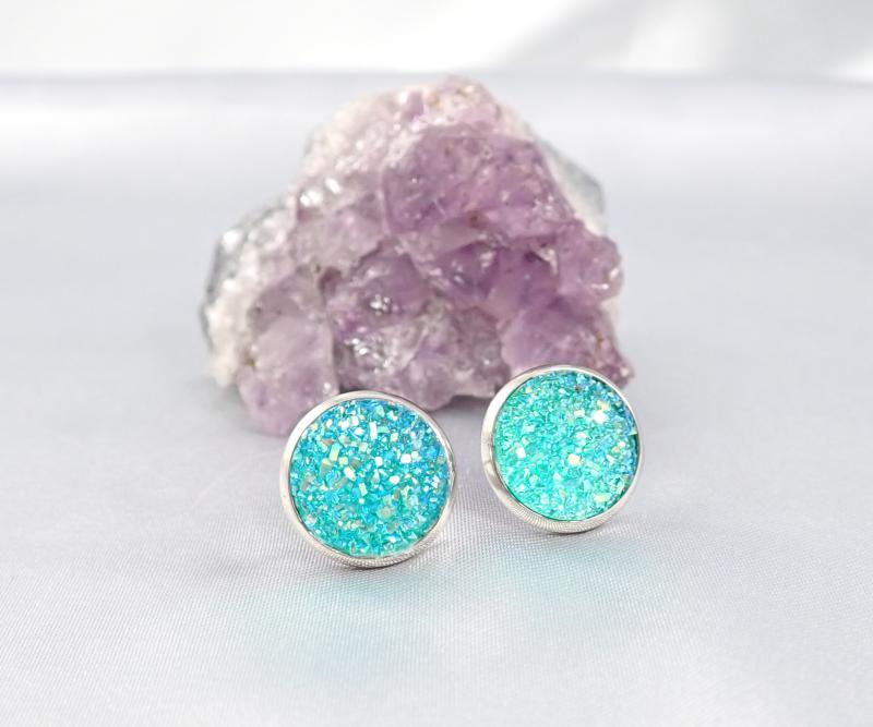Druzy fülbevaló, türkizzöld (14 mm)
