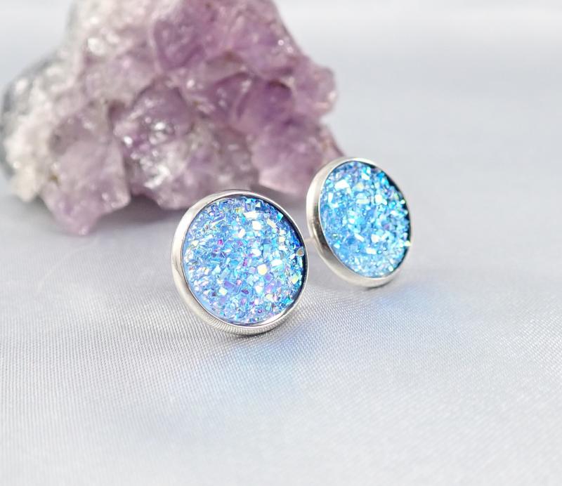 Druzy fülbevaló, világos kék (14 mm)