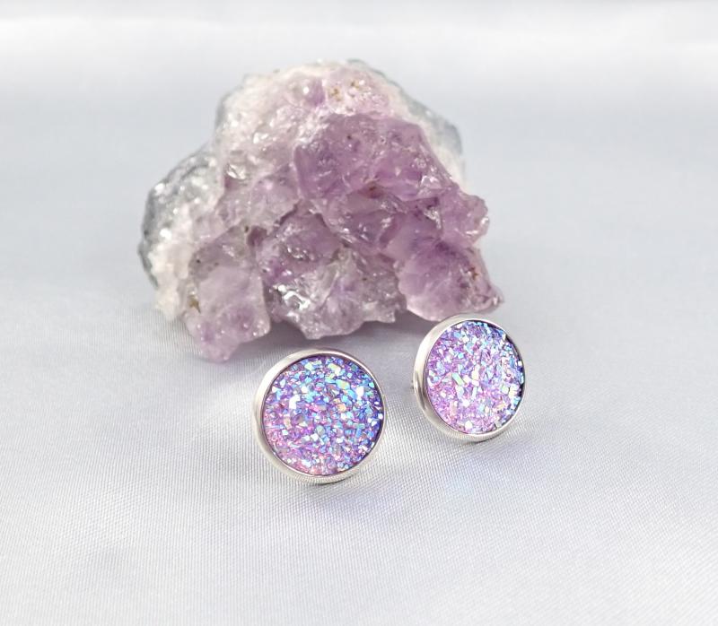 Druzy fülbevaló, világos lila (14 mm)