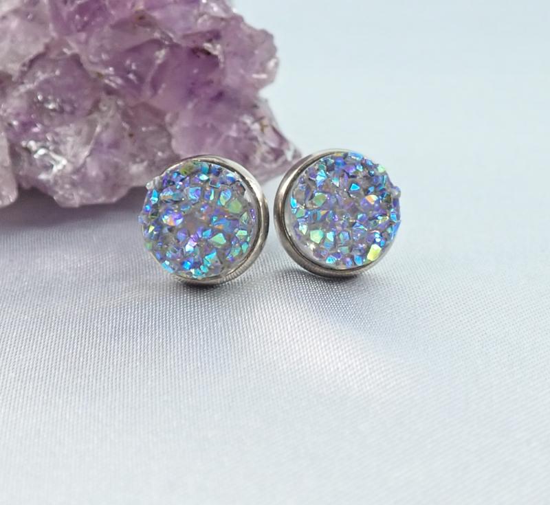 Druzy fülbevaló, világoskék (10mm)