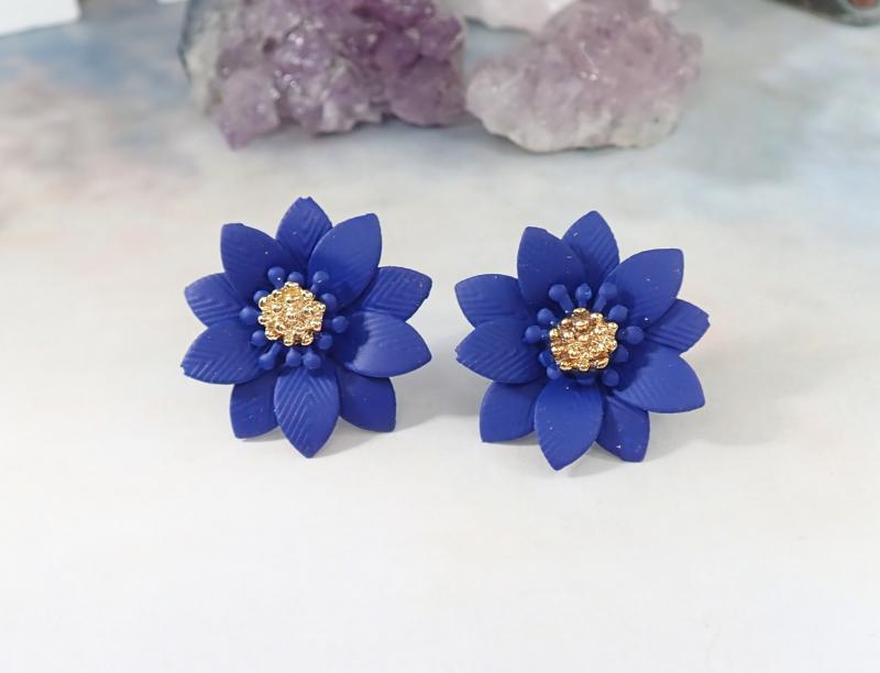 Dupla szirmú virág fülbevaló, kék