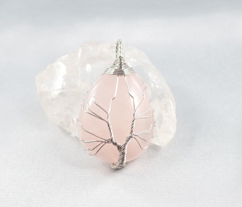 Életfa csepp – rózsakvarc medál