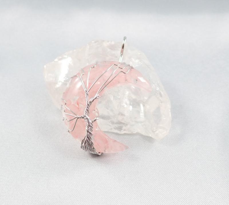 Életfa félhold – rózsakvarc medál