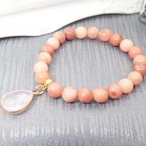 Barackszín aventurin karkötő hegyikristállyal