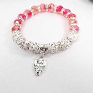 Csajos, csillogós karkötő bagollyal, piros