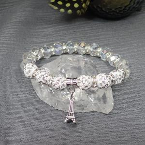 Csajos, csillogós karkötő Eiffel-toronnyal, áttetsző