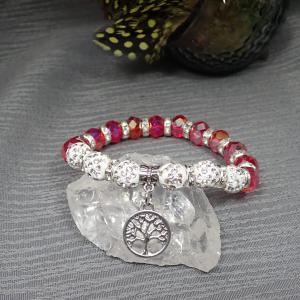Csajos, csillogós karkötő életfával, piros