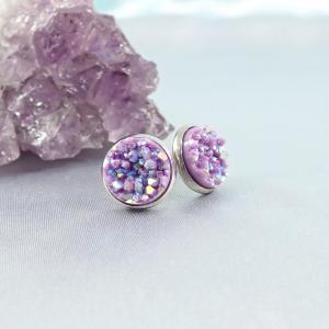 Druzy fülbevaló, lila (10mm)