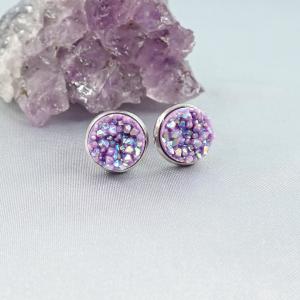 Druzy fülbevaló, lila (10mm)