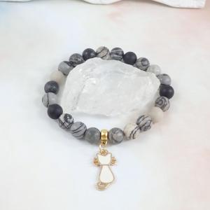 Fehér cicás jáspis karkötő