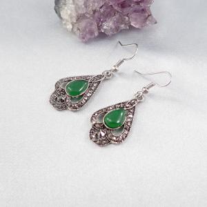 Fülbevaló antik, hatású, zöld