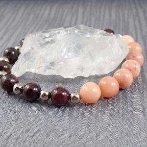 Gránátkő és barackszín aventurin karkötő