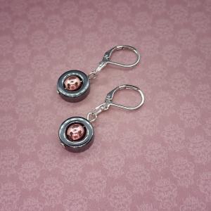 Hematit kör rosegolddal, fülbevaló