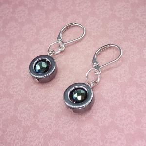 Hematit kör zölddel, fülbevaló