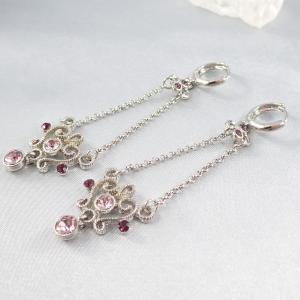 Indás fülbevaló lila kövecskékkel