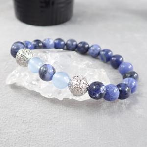 Kék achát karkötő csipkés gömbökkel