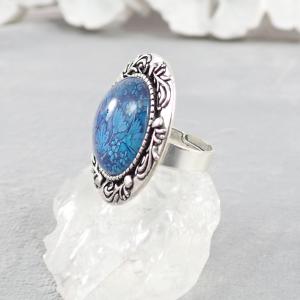 Kék árnyalatos, virágmintás gyűrű