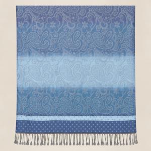 Kék-világoskék indás-virágos pashmina jellegű kendő