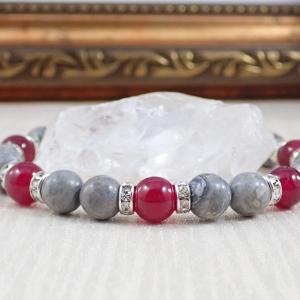 Képjáspis és achát karkötő, bordó