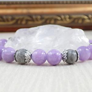 Képjáspis és jáde karkötő, lila