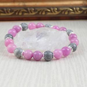 Képjáspis és jáde karkötő, rózsaszín 1