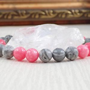 Képjáspis és jáde karkötő, rózsaszín 2