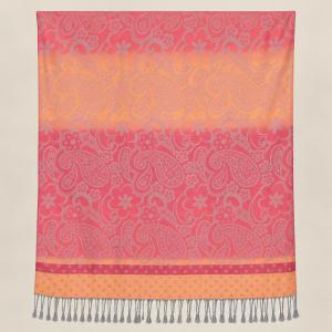 Korall-narancs indás-virágos pashmina jellegű kendő