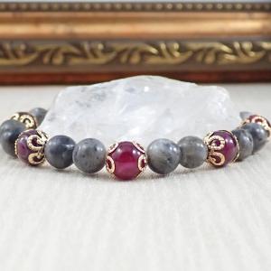 Labradorit és achát karkötő 2