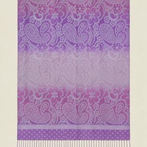 Lila-rózsaszín indás-virágos pashmina jellegű kendő