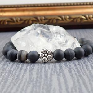 Matt achát karkötő, sötét