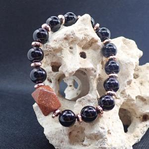 Ónix és rosegold hematit karkötő