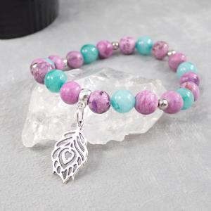 Páva karkötő, lila-zöld