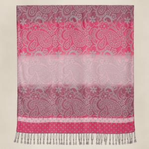 Pink-rózsaszín indás-virágos pashmina jellegű kendő