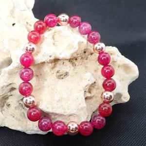 Pink sárkányvér achát karkötő rosegolddal