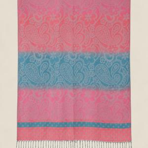 Pink-türkiz indás-virágos pashmina jellegű kendő