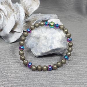 Pirit és hematit karkötő, keskeny