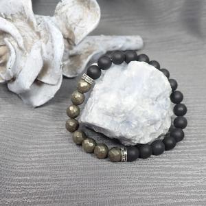 Pirit és ónix karkötő  (XXL)