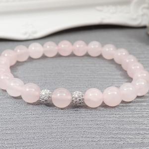 Rózsakvarc karkötő cikrondíszes gyöngyökkel