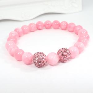 Rózsaszín achát karkötő shamaballákkal