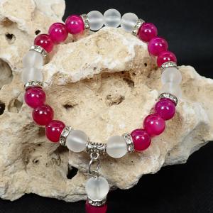 Rubin jáde karkötő jeges hatású gyöngyökkel